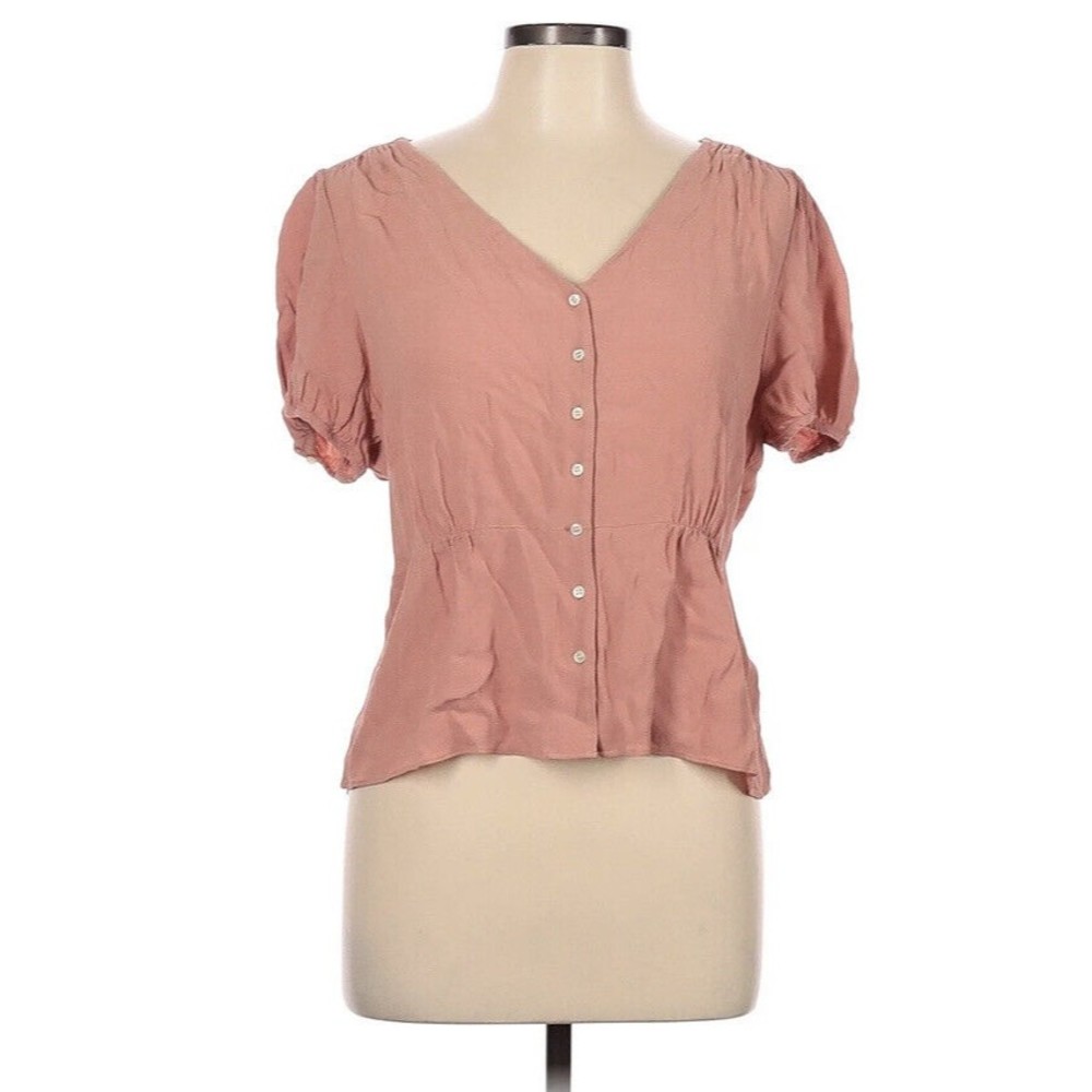 J.Crew Pink Short Sleeve Blouse V Neck Peplum Short Sleeve Top